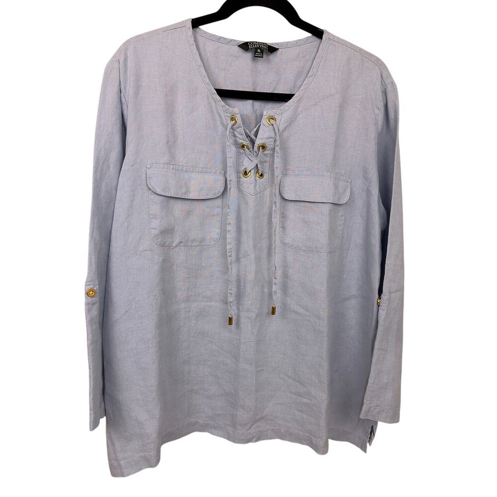 Company Ellen Tracy Resort Boho Minimalist Chambray Coastal Grandma Linen XL